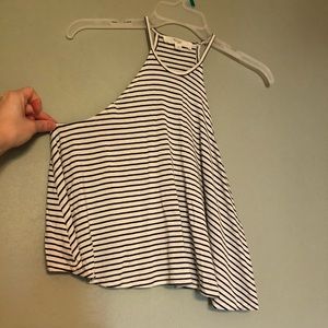 Black and White Striped Halter Cami Crop Top